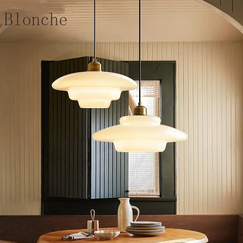 Restaurant Lamp Modern Pendant Lights Nordic Dining Room Kitchen Bar Creative Decor Lighting Fixtures Milk Glass Lampshade E27